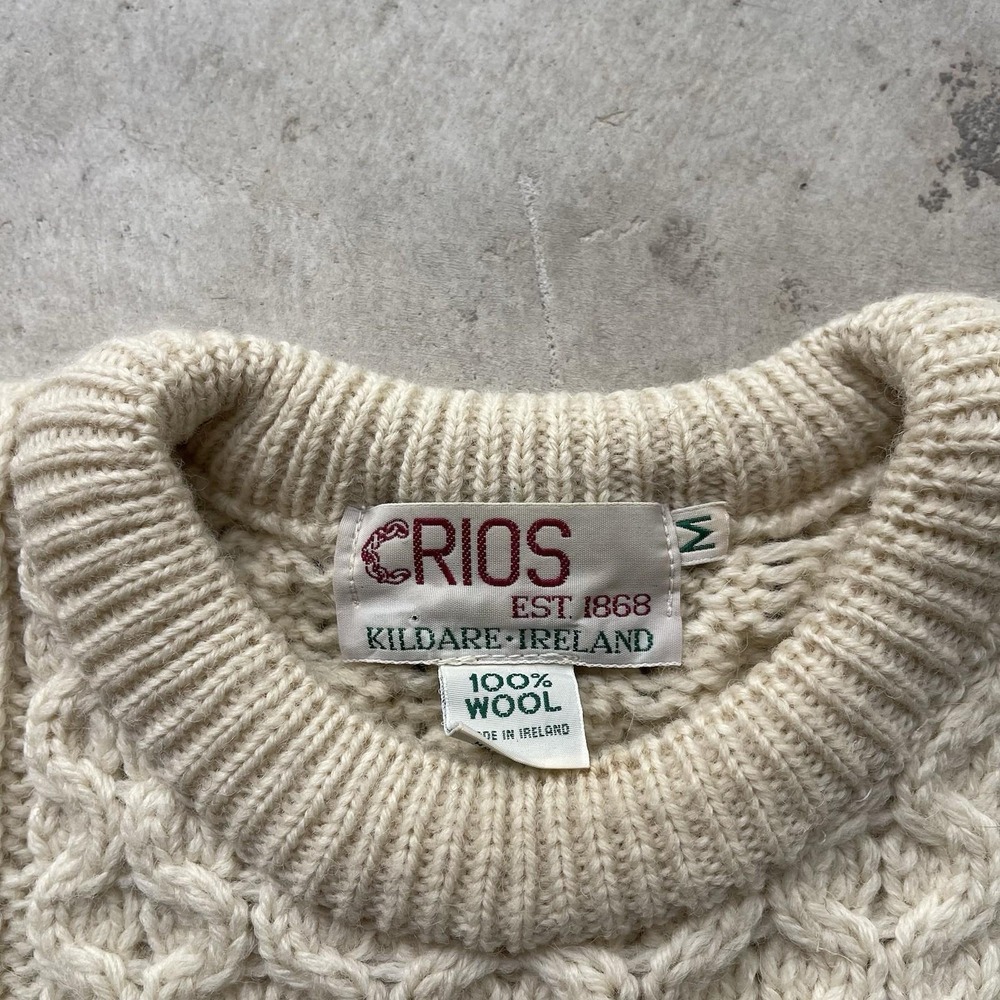 Vintage Crios Kildare Aran Wool Hand Knit Fisherman Sweater Ireland Made M - Picture 3 of 6